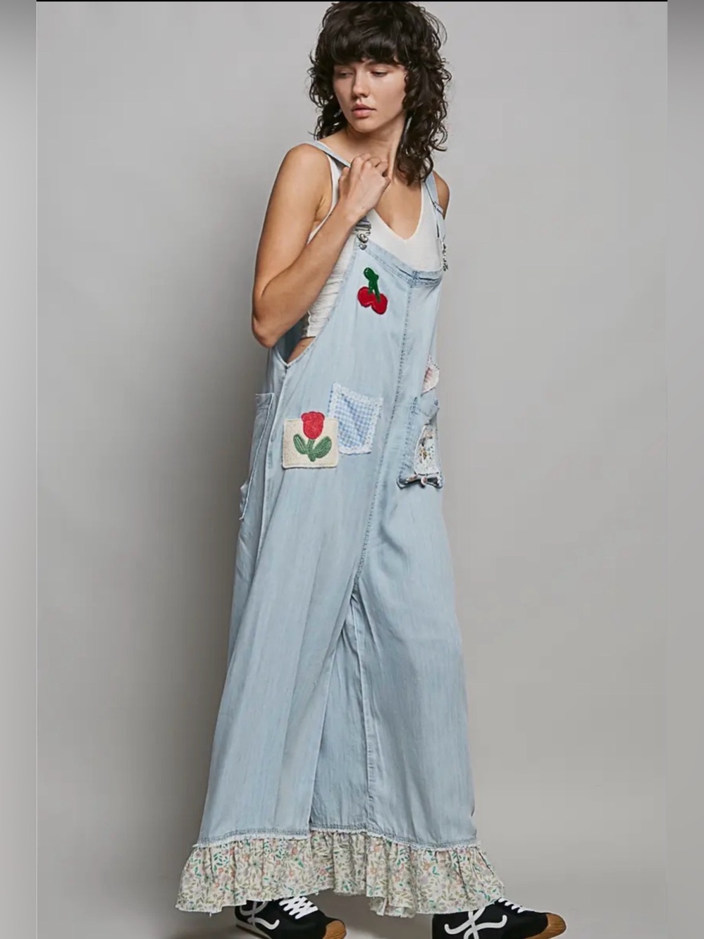 POL Light Blue Patchwork Wide-Leg Denim Overalls - Picture 4 of 13